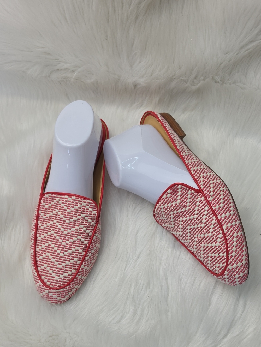 TALBOTS Red White Woven Embroidered Preppy Casual Slip On Summer Mules 10.5